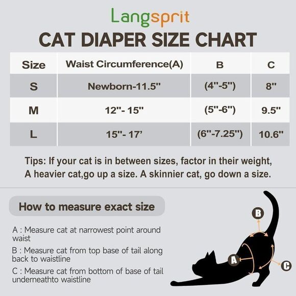 Langsprit Reusable Cat Diapers for Female and Male  Washable Sz L NEW - Picture 11 of 11